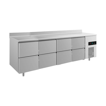 Kühltisch -2 bis +8°C 2330x700x850mm mit 4x zwei Schubladen u. Aufkantung von A & S Gastro – Kühltische für die Gastronomie