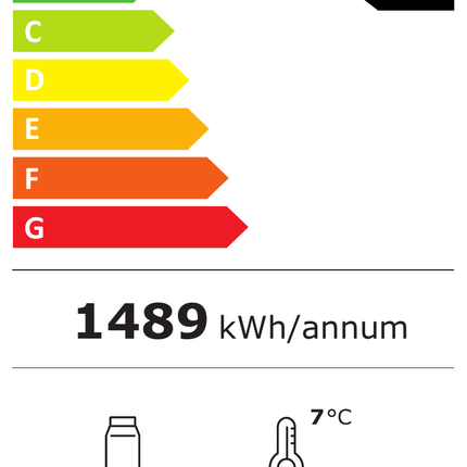 NordCap Wandkühlregal ONYX-T 937 M2 mit 2 Glastüren – Energielabel