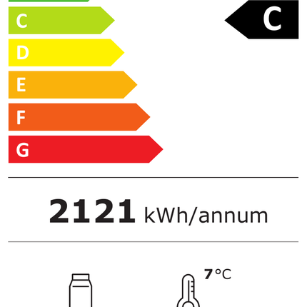NordCap Wandkühlregal ONYX-T 1250 M2 mit 2 Glastüren – Energielabel
