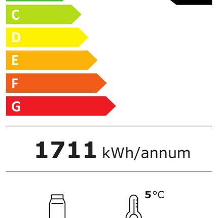 NordCap COOL-LINE Wandkühlregal CHAMONIX-T 180 mit 2 Schiebetüren – Energielabel