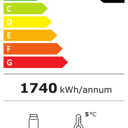 NordCap COOL-LINE Wandkühlregal OLIMPO-ST 150 mit Schiebetüren – Energielabel