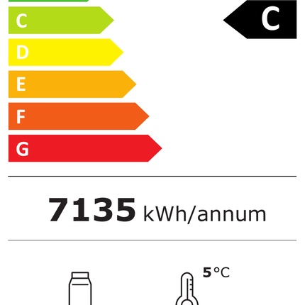 NordCap Wandkühlregal PANDA 375 6P H205 mit 6 Glastüren – Energielabel