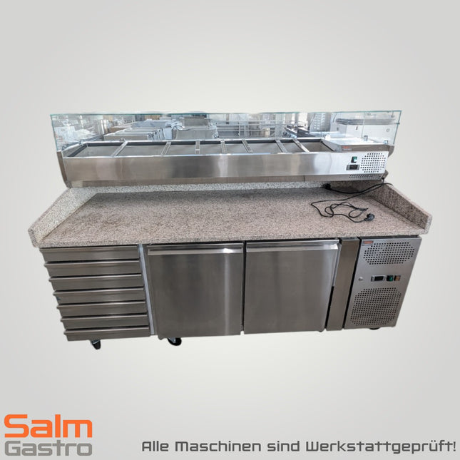 Table de refroidissement à pizza skyrainbow avec 2 portes gris rose de granit avec 7 unk. Tiroir 230V