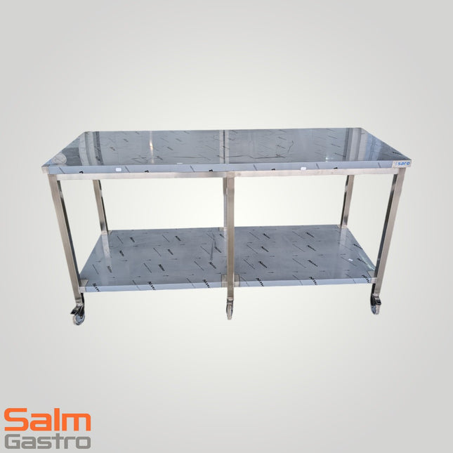 Saro Arbeitstisch 6 Füße auf Räder davon 4 Feststellbremse 1800x700x950mm