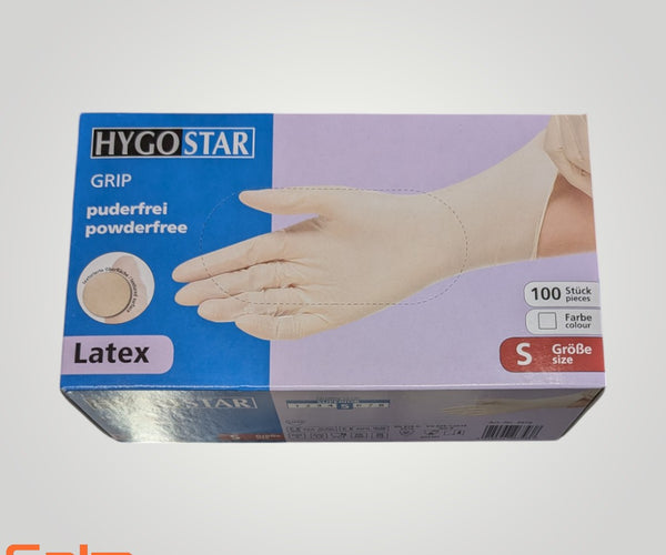 Hygostar 100 x Handschuh Einweg Latex Grip S Natur puderfrei