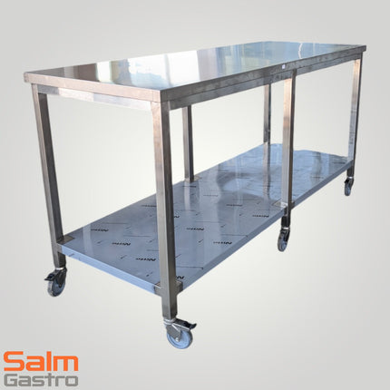 Saro Arbeitstisch 6 Füße auf Räder davon 4 Feststellbremse 1800x700x950mm