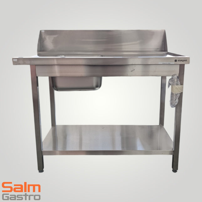 Stalgast Zulauftisch CNS rechts 1200x742x900 mit Becken 500x400x250 und Spritzschutzblech 360mm