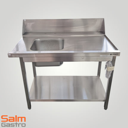 Stalgast Zulauftisch CNS rechts 1200x742x900 mit Becken 500x400x250 und Spritzschutzblech 360mm