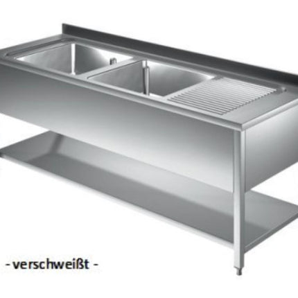 A&S Gastro Spültisch 1600x600x850mm mit 2 Becken links mit Grundboden und Aufkantung verschweißt Ausstellungsstück