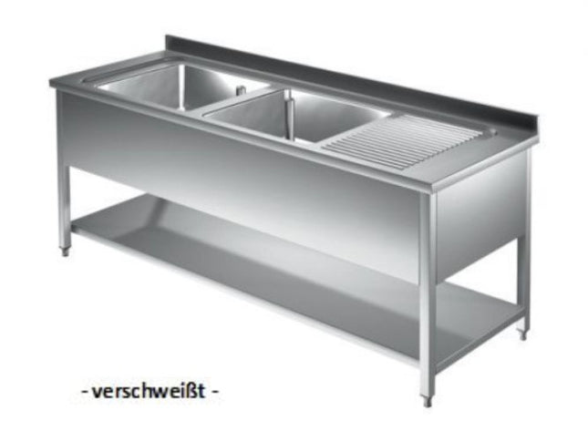 A&S Gastro Spültisch 1600x600x850mm mit 2 Becken links mit Grundboden und Aufkantung verschweißt Ausstellungsstück