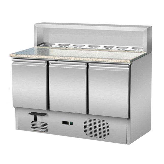 Skyrainbow Pizza Saladette 3 puertas, accesorio de acero inoxidable, 137 x 70