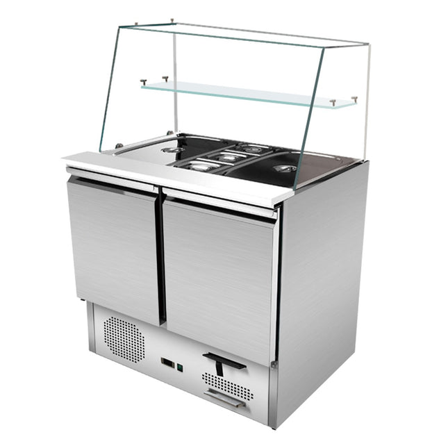 Skyrainbow Saladette 2 puertas, estructura de vidrio recto de 90 x 70, vidrio transparente