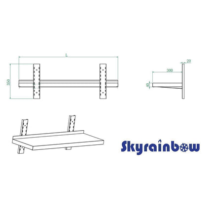 Skyrainbow Wandbord CNS 1 Ebene 1000x300x Höhe Schiene 350 Bord mit Aufkantung 30mm 2 Schienen Höhe 350mm