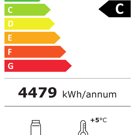 NordCap Wandkühlregal ONYX-T 2500 M1 mit 4 Drehtüren aus Thermoglas – Energielabel