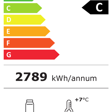 NordCap Wandkühlregal ONYX-T 1875 M2 mit 3 Glastüren – Energielabel