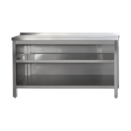 Edelstahl Arbeitsschrank offen mit Aufkantung und höhenverstellbaren Zwischenboden | Bautiefe 800mm | AISI 304 von A & S Gastro – Edelstahlmöbel für die Gastronomie
