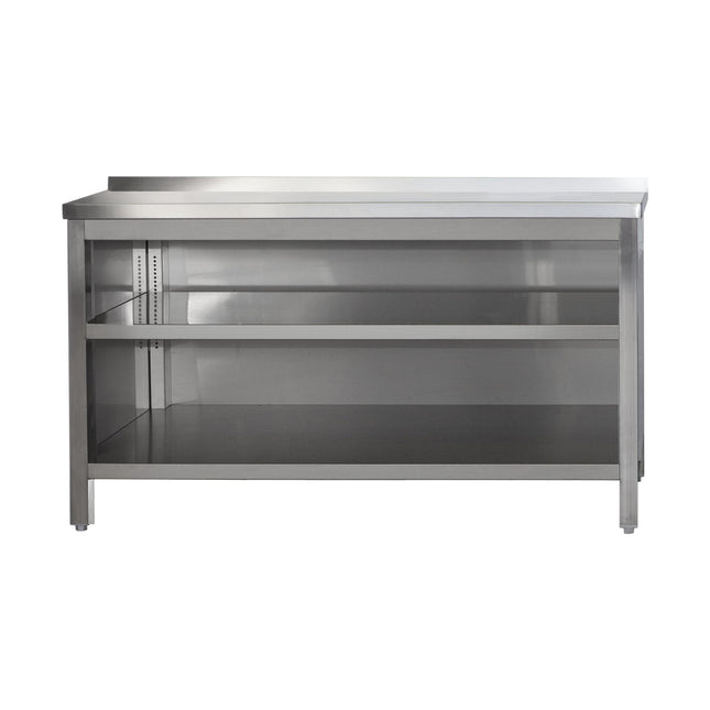 Edelstahl Arbeitsschrank offen mit Aufkantung und höhenverstellbaren Zwischenboden | Bautiefe 800mm | AISI 304 von A & S Gastro – Edelstahlmöbel für die Gastronomie