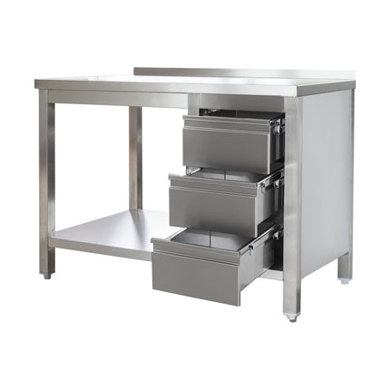 Edelstahl Arbeitstisch mit Aufkantung und Schubladenblock rechts verschweißt | Bautiefe 700mm | mit Grundboden | AISI 304 von A & S Gastro – Edelstahlmöbel für die Gastronomie