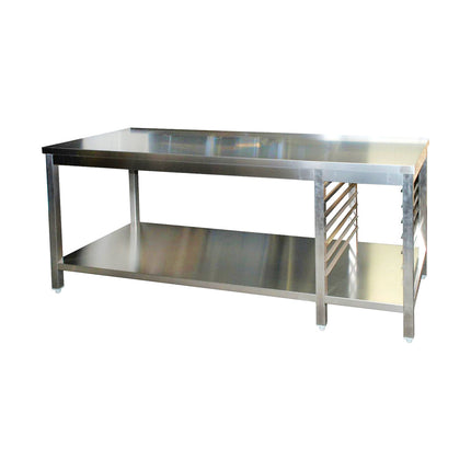 Edelstahl Arbeitstisch mit GN-Winkel rechts GN1/1 verschweißt | Bautiefe 600mm | mit Grundboden | AISI 304 von A & S Gastro – Edelstahlmöbel für die Gastronomie