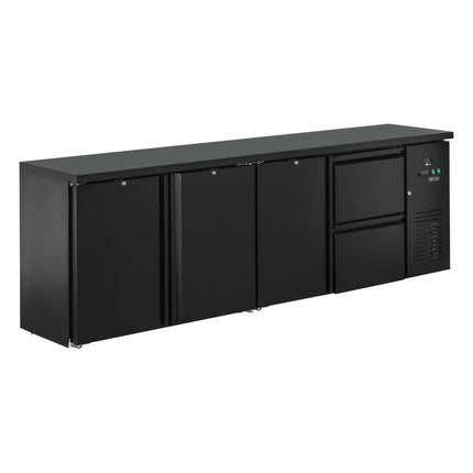 Flaschenkühltisch 600 Liter | Schwarz | 3 Türen + 2 Schubladen | 2545 x 520 x 840 mm von A & S Gastro – Kühlschränke für die Gastronomie