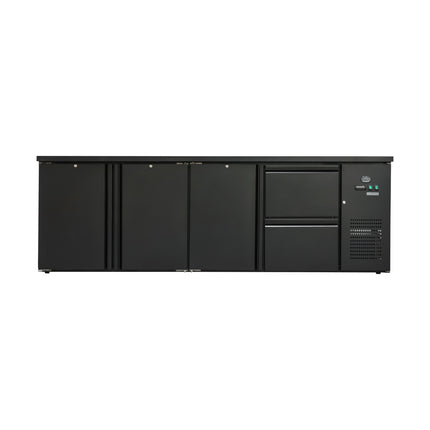 Flaschenkühltisch 600 Liter | Schwarz | 3 Türen + 2 Schubladen | 2545 x 520 x 840 mm von A & S Gastro – Kühlschränke für die Gastronomie