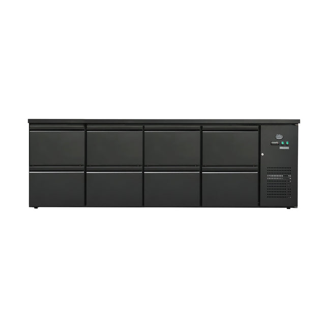 Flaschenkühltisch 600 Liter | Schwarz | 8 Schubladen | 2545 x 520 x 840 mm von A & S Gastro – Kühlschränke für die Gastronomie
