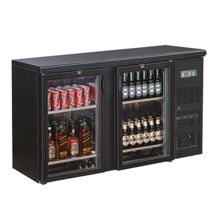 Flaschennkühltisch 226 Liter | Schwarz | 2 Glastüren | 1460 x 530 x 870 mm von A & S Gastro – Kühlschränke für die Gastronomie