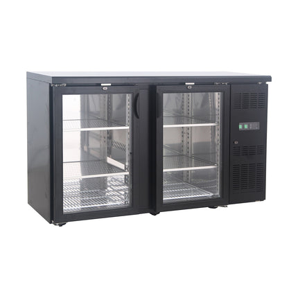 Flaschennkühltisch 226 Liter | Schwarz | 2 Glastüren | 1460 x 530 x 870 mm von A & S Gastro – Kühlschränke für die Gastronomie