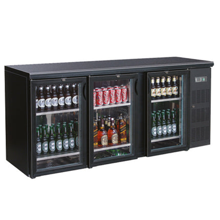 Flaschennkühltisch 355 Liter | Schwarz | 3 Glastüren | 2000 x 530 x 870 mm von A & S Gastro – Kühlschränke für die Gastronomie