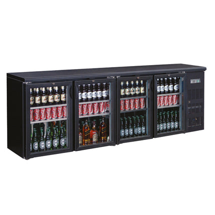 Flaschennkühltisch 484 Liter | Schwarz | 4 Glastüren | 2540 x 530 x 870 mm von A & S Gastro – Kühlschränke für die Gastronomie