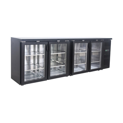 Flaschennkühltisch 484 Liter | Schwarz | 4 Glastüren | 2540 x 530 x 870 mm von A & S Gastro – Kühlschränke für die Gastronomie