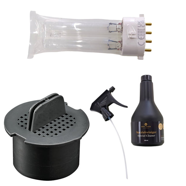 Dry Ager Pflegeset für DX 500 Premium / S oder DX1000 Premium / S bestehend aus Aktivkohlefilter, UCV2 Ersatzlampe und Spezialreiniger 500ml - Salmgastro Onlineshop - 8172144_pflege - Lava Landig Dry Ager -
