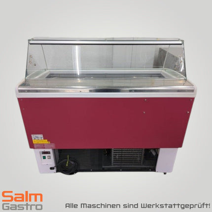 Gel - o - Mat Speiseeisvitrine Brio 14 mit Glasaufsatz Rot gebraucht 230V 7x5L Eisbehälter - Salmgastro Onlineshop - 8171337 - gel - o - mat - 