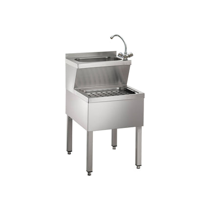 Handwasch-Ausgussbecken-Kombination Edelstahl Bautiefe 600 mm von A & S Gastro – Edelstahlmöbel für die Gastronomie