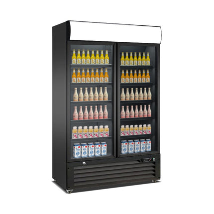 Getränkeühlschrank mit Display und 2 Flügeltüren 750 Liter | 1120x610x1975 mm | schwarz von A & S Gastro – Kühlschränke für die Gastronomie