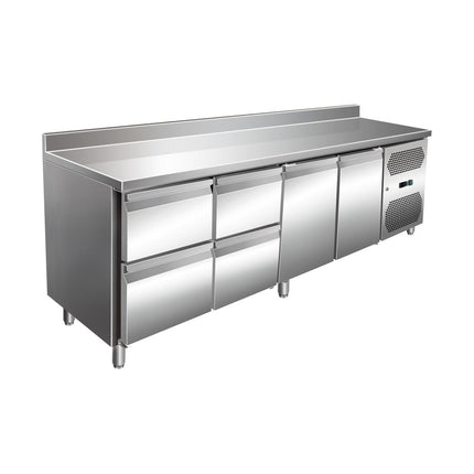 VIP Kühltisch mit 2x 2 Schubladen und 2 Türen und Aufkantung -2 bis +8°C 2.230x700x960 mm von A & S Gastro – Kühltische für die Gastronomie