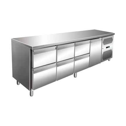 VIP Kühltisch mit 3x 2 Schubladen und 1 Tür -2 bis +8°C 2.230x600x860 mm von A & S Gastro – Kühltische für die Gastronomie
