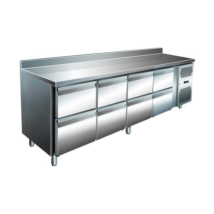 VIP Kühltisch mit 4x 2 Schubladen und Aufkantung -2 bis +8°C 2.230x600x960 mm von A & S Gastro – Kühltische für die Gastronomie