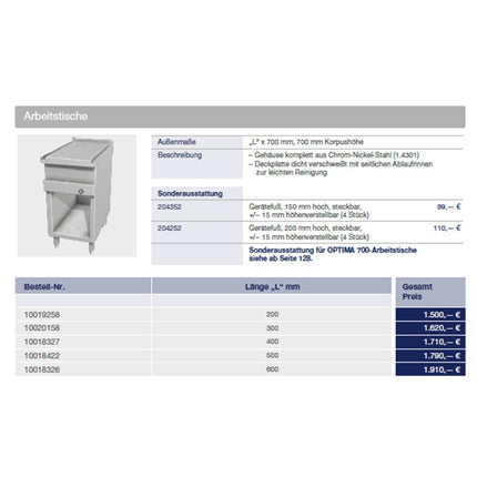 MKN Arbeitstisch 400 mm OPTIMA 700 gebraucht - Salmgastro Onlineshop - 8175024 - MKN - 