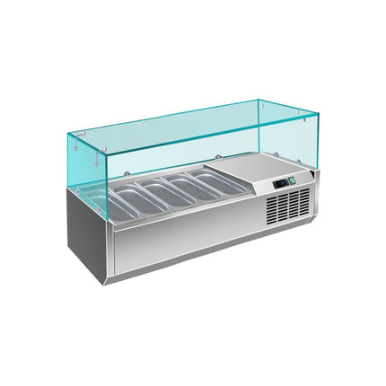 Pizzakühlaufsatz mit Glasaufsatz 5x 1/4 GN | 1200x335x460 mm von A & S Gastro – Kühltische für die Gastronomie