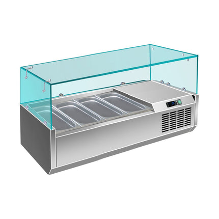Pizzakühlaufsatz mit Glasaufsatz 4x 1/3 GN | 1200x335x460 mm von A & S Gastro – Kühltische für die Gastronomie