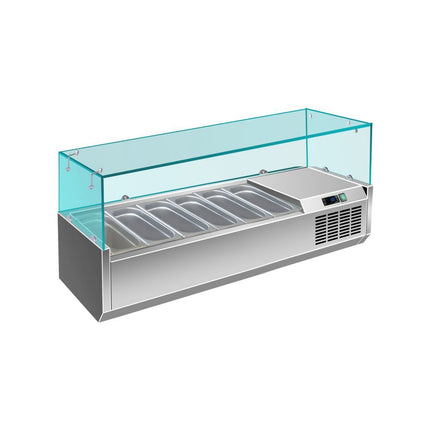Pizzakühlaufsatz mit Glasaufsatz 6x 1/4 GN | 1400x335x460 mm von A & S Gastro – Kühltische für die Gastronomie