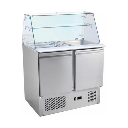 Saladette mit eingebauter Kühlung und Glasaufsatz | 2 Türen | Volumen: 213 Liter | 900 x 700 x 1310 mm von A & S Gastro – Kühltische für die Gastronomie