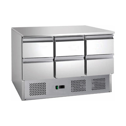 Saladette mit eingebauter Kühlung | 6 Schubladen | Volumen: 164 Liter | 1365 x 700 x 850 mm von A & S Gastro – Kühltische für die Gastronomie