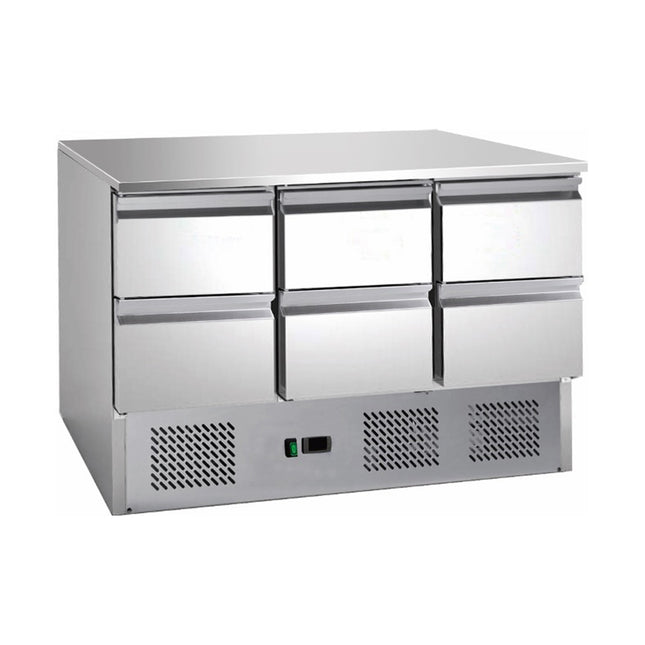 Saladette mit eingebauter Kühlung | 6 Schubladen | Volumen: 164 Liter | 1365 x 700 x 850 mm von A & S Gastro – Kühltische für die Gastronomie