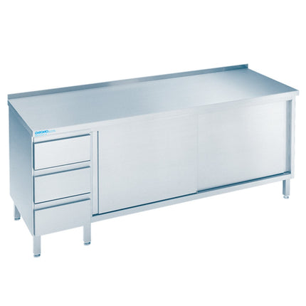 Chromonorm Arbeitsschrankkombination mit Schiebetüren und Schubladenblock links Tiefe 700 mm - Salmgastro Onlineshop-SS0714CS3L0-Chromonorm-