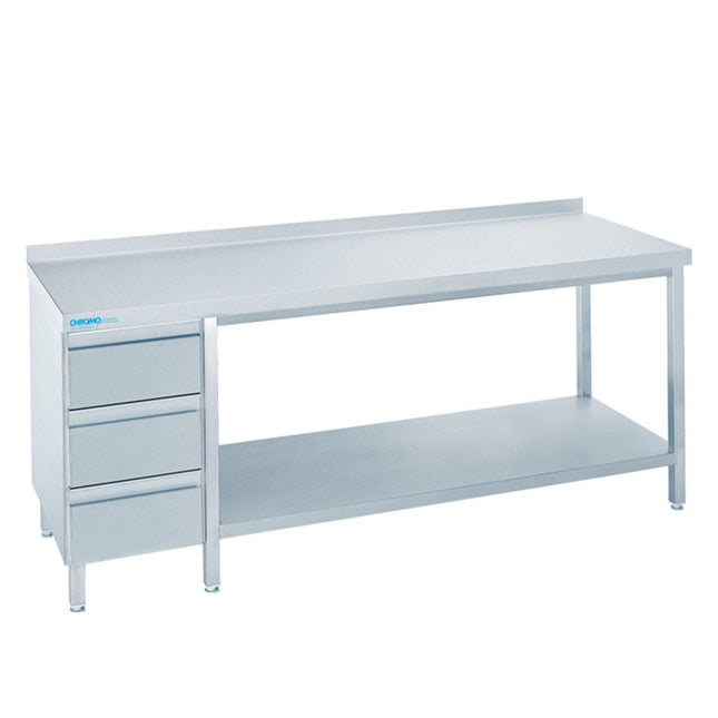 Chromonorm Arbeitstischkombination mit Zwischenboden und Schubladenblock links Tiefe 700 mm - Salmgastro Onlineshop-TZ0710CS3L0-Chromonorm-