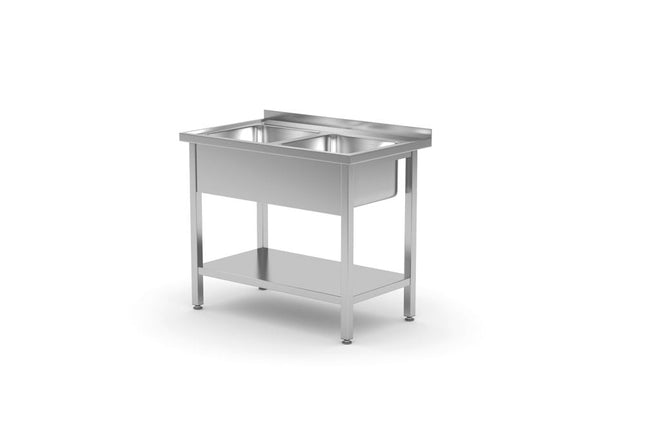 Doppelspüle mit Ablagefläche – 700 mm, HENDI, Kitchen Line, 1000x700x(H)850mm - Salmgastro Onlineshop-812969-Hendi-8711369812969