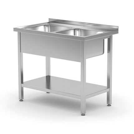 Doppelspültisch mit Regalboden - zur Selbstmontage, HENDI, Kitchen Line, 1000x600x(H)850mm - Salmgastro Onlineshop-811887-Hendi-8711369811887