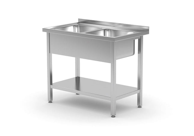 Doppelspültisch mit Regalboden - zur Selbstmontage, HENDI, Kitchen Line, 1000x600x(H)850mm - Salmgastro Onlineshop-811887-Hendi-8711369811887